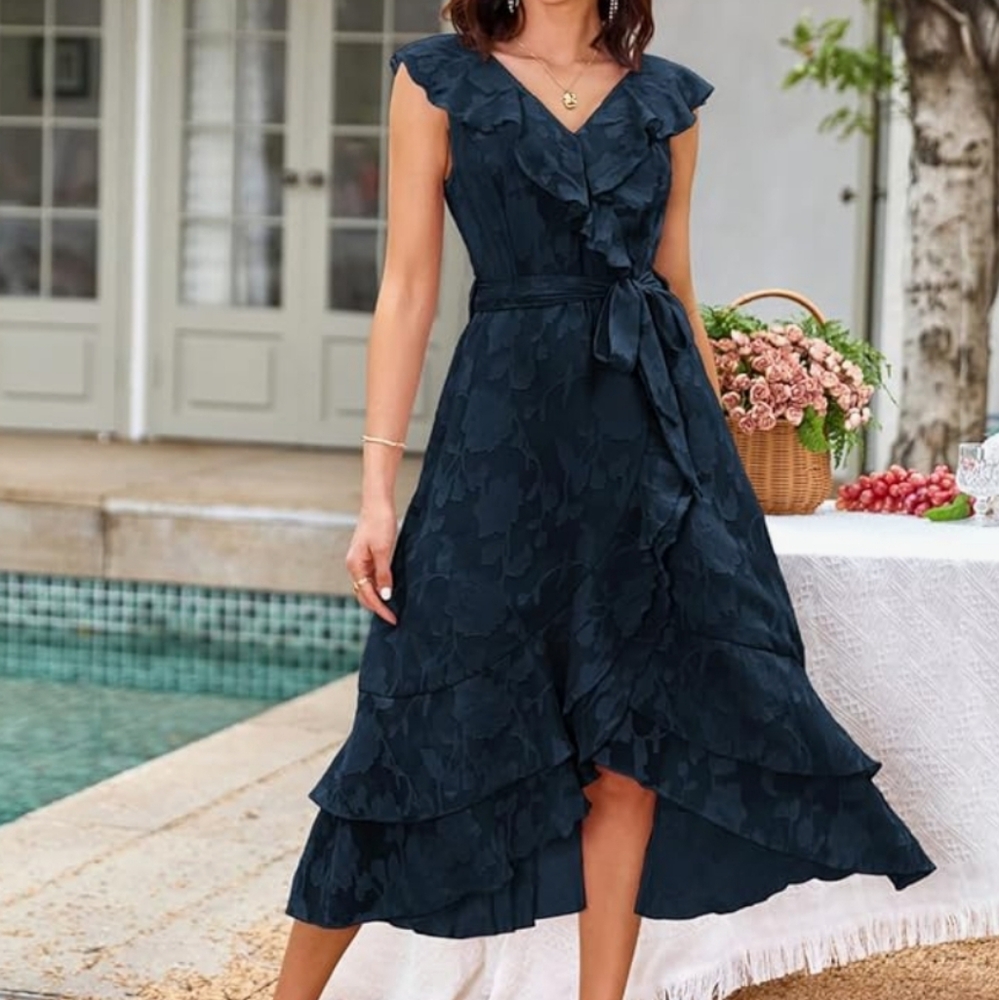 Grace Karin Navy Blue Ruffled Midi Dress - Picture 8 of 8